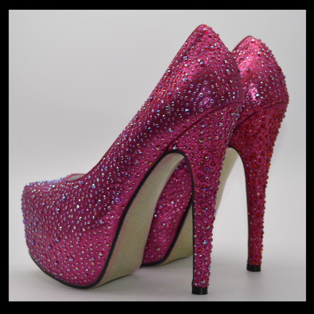 💜LADY COUTURE💜 36 PINK SPARKLY RHINESTONE HEELS - Picture 2 of 8